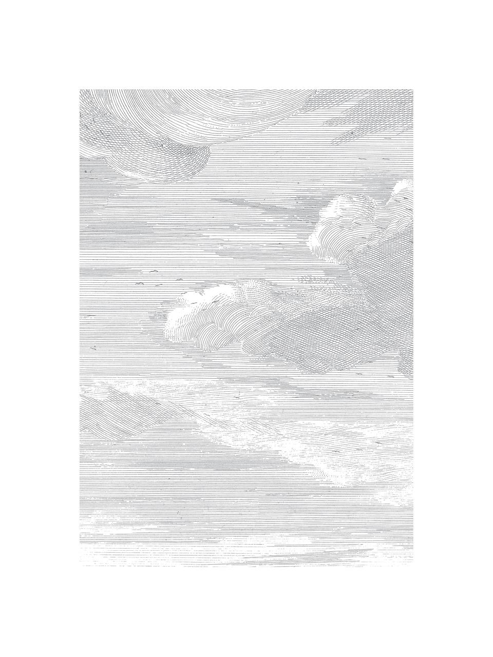Adesivo murale grigio Clouds, Tessuto non tessuto, Grigio, bianco, Larg. 195 x Alt. 280 cm