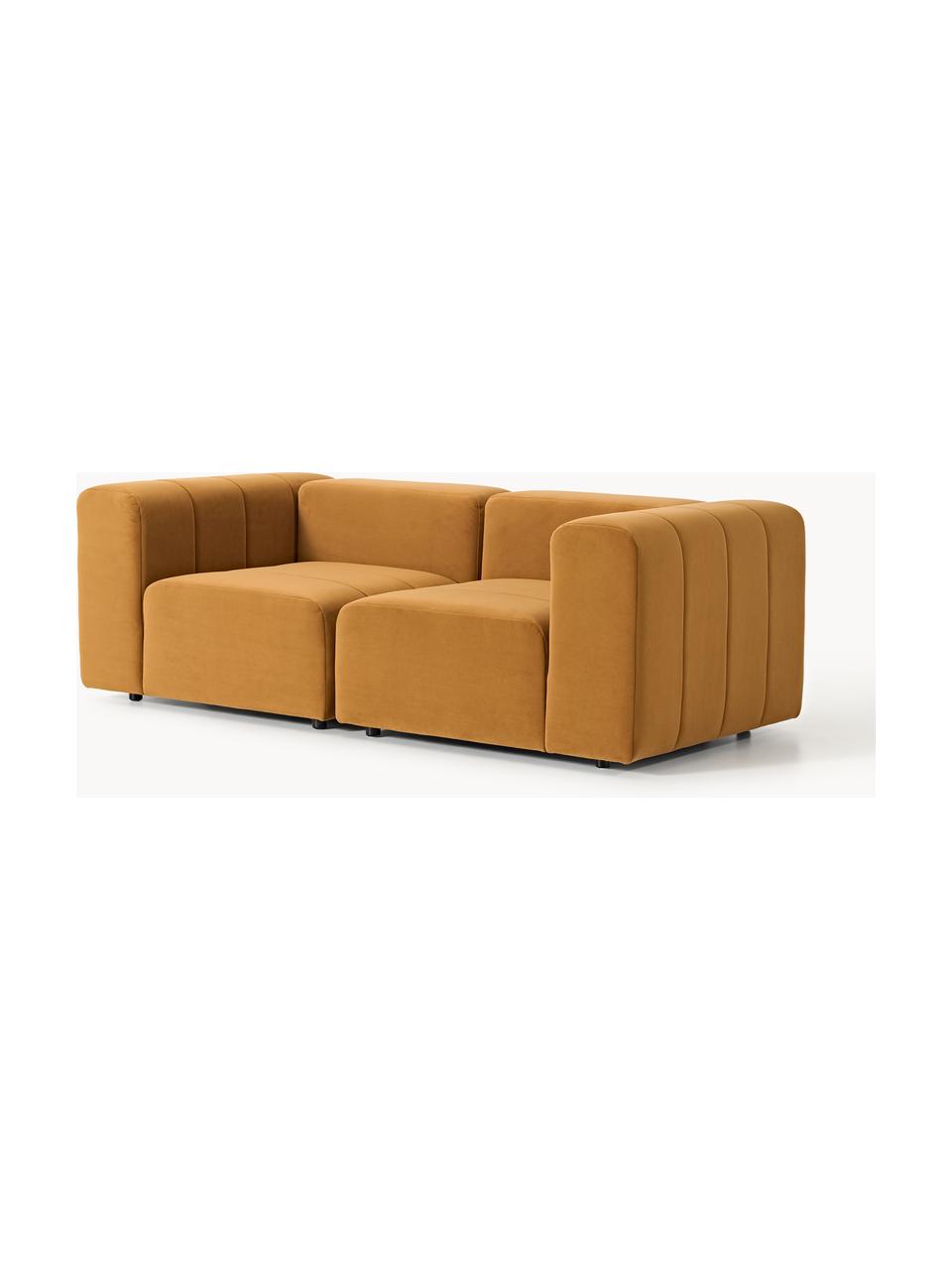 Modulares Samt-Sofa Lena (3-Sitzer), Bezug: Samt (100 % Polyester) De, Gestell: Buchenholz, Spanplatte, H, Samt Ocker, B 211 x T 106 cm