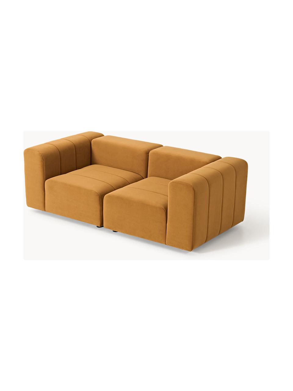 Canapé modulable 3 places en velours Lena, Velours ocre, larg. 211 x prof. 106 cm