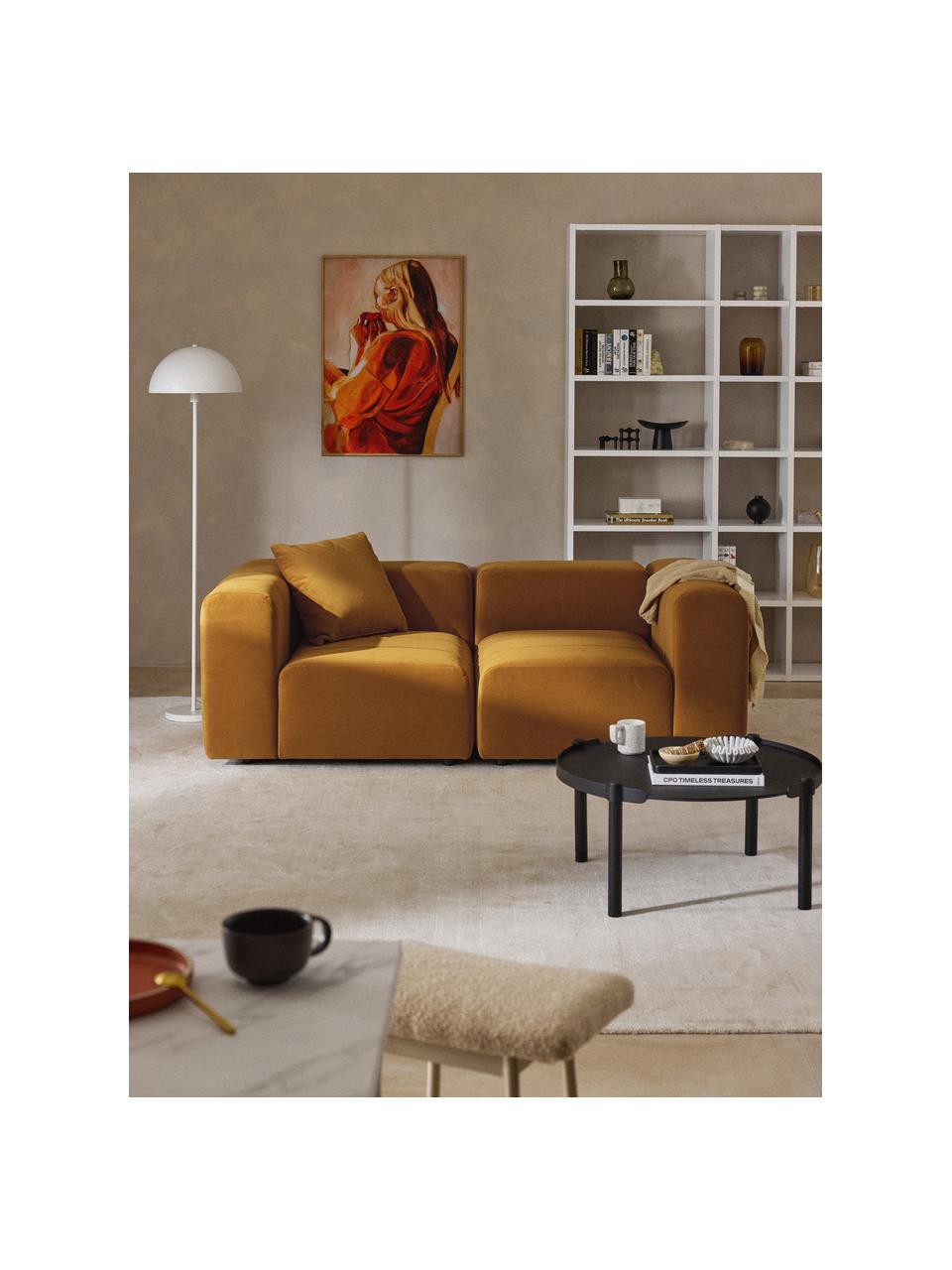 Modulares Samt-Sofa Lena (3-Sitzer), Bezug: Samt (100 % Polyester) De, Gestell: Buchenholz, Spanplatte, H, Füße: Kunststoff, Samt Ocker, B 211 x T 106 cm