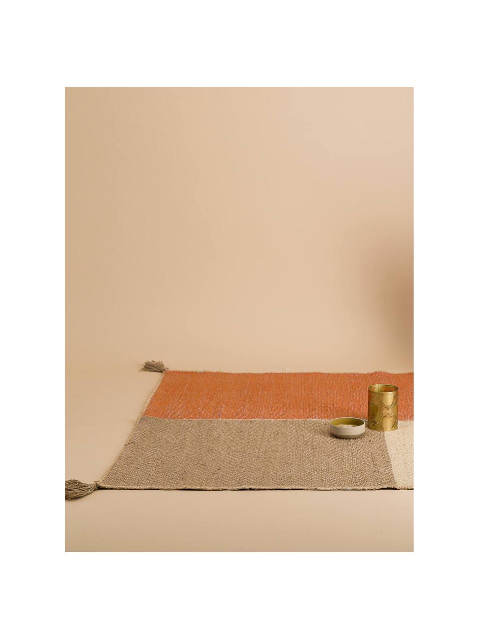 Alfombra de yute con borlas Maze, 100% yute, Rojo anaranjado, beige, gris, An 140 x L 200 cm (Tamaño S)