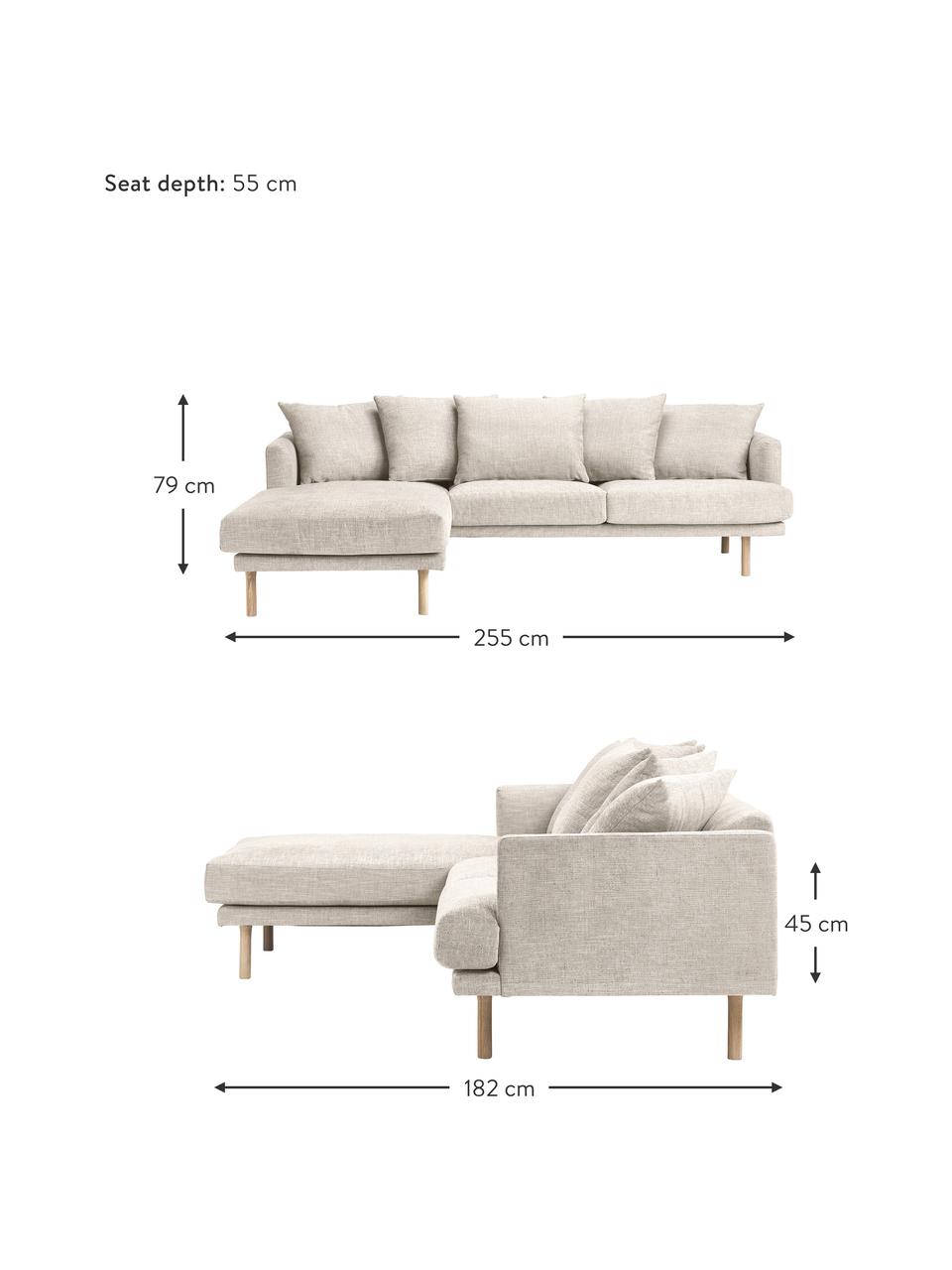 Ecksofa Adrian (3-Sitzer), Bezug: 47 % Viskose, 23 % Baumwo, Gestell: Sperrholz, Füße: Eichenholz, geölt, Webstoff Beige, B 255 x T 182 cm, Eckteil links