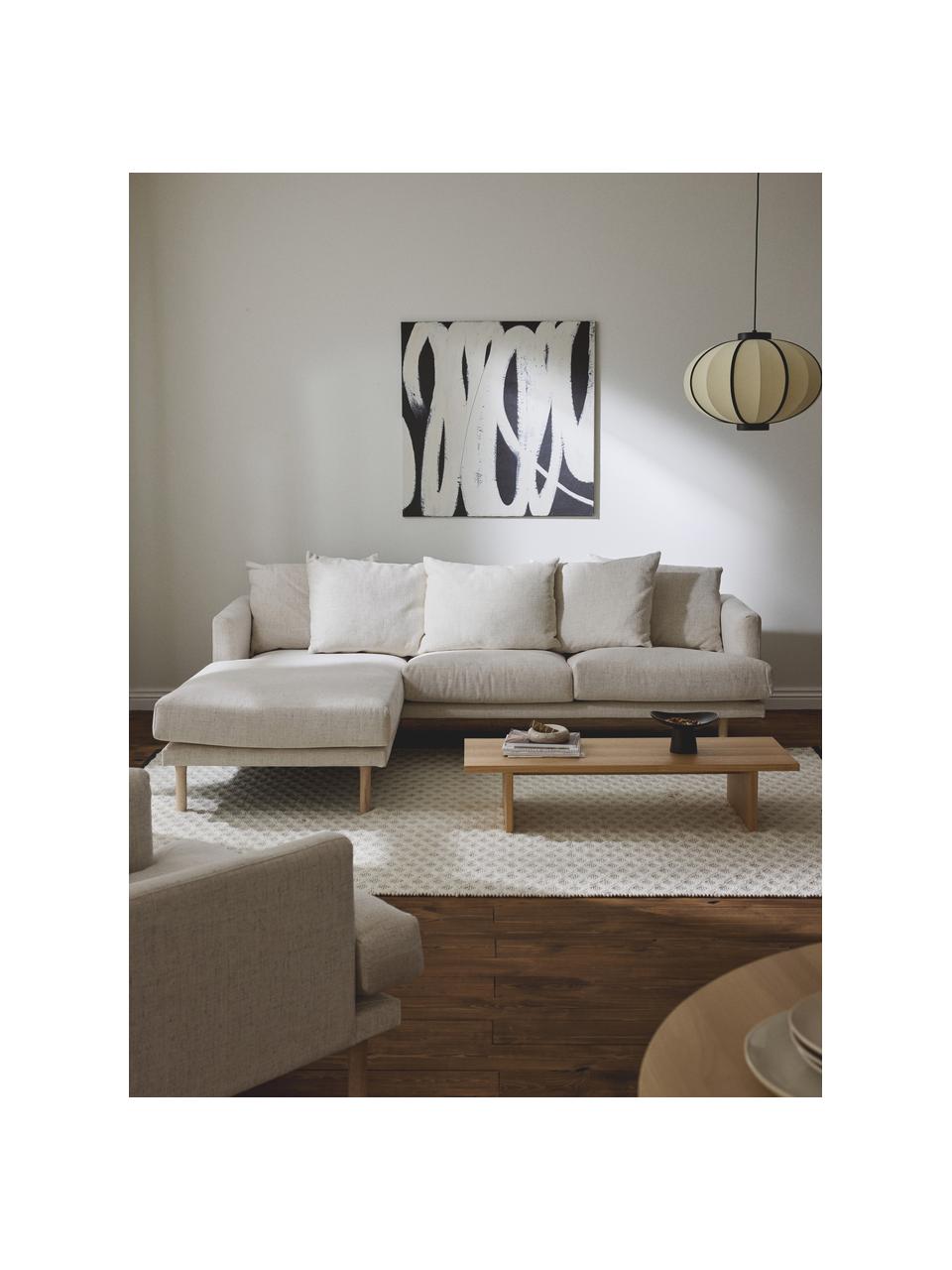 Ecksofa Adrian (3-Sitzer), Bezug: 47 % Viskose, 23 % Baumwo, Gestell: Sperrholz, Füße: Eichenholz, geölt Dieses , Webstoff Hellbeige, B 255 x T 182 cm, Eckteil links