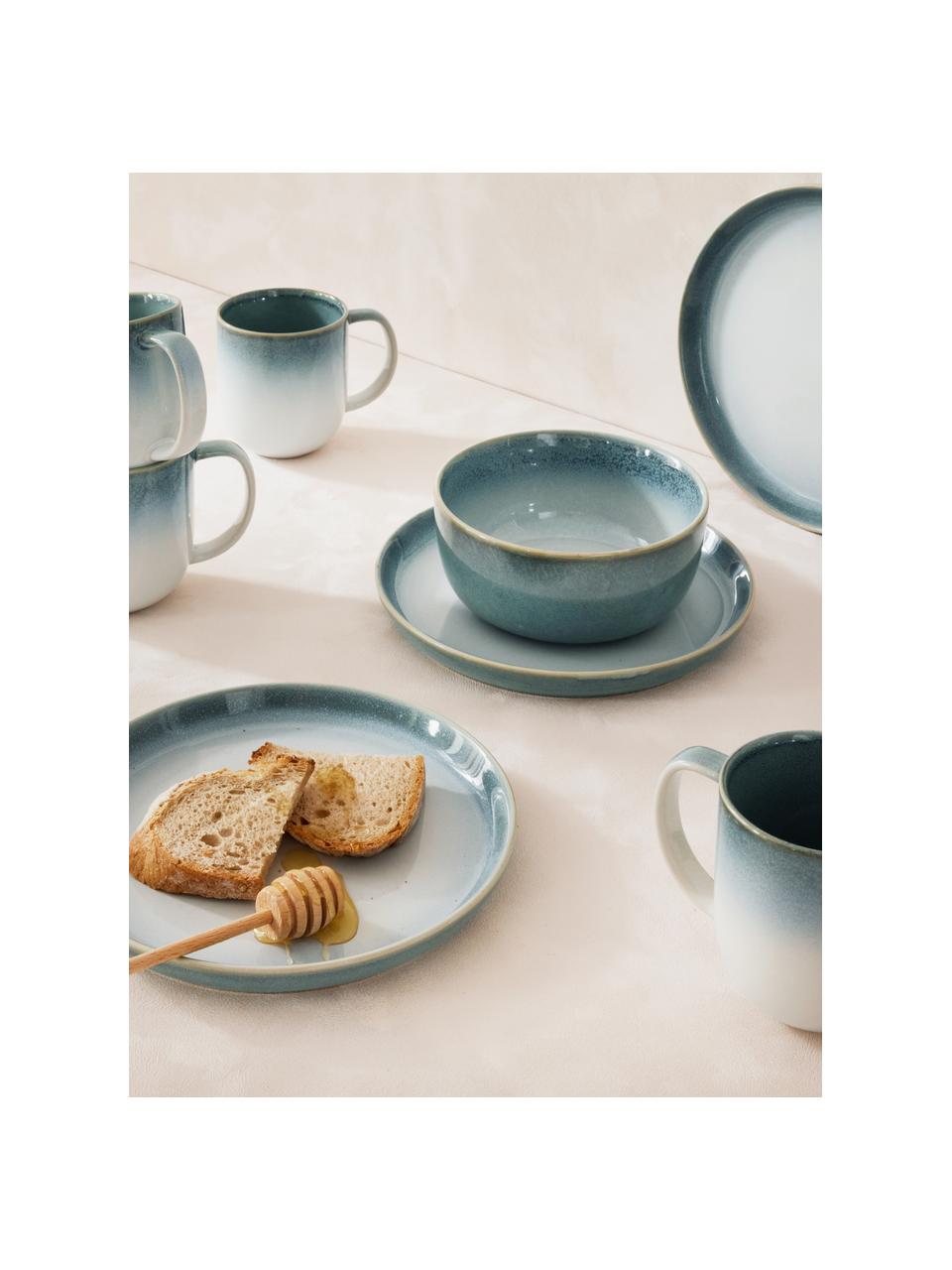 Piatto colazione Havana 4 pz, Gres smaltato, Tonalità blu, Ø 21 x Alt. 3 cm