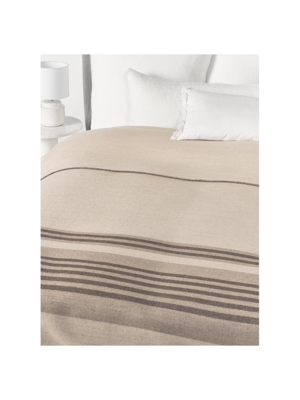 Plaid à rayures en laine Ivory, Tons beiges, larg 230 x long. 250 cm (pour lits jusqu'à 180 x 200 cm)