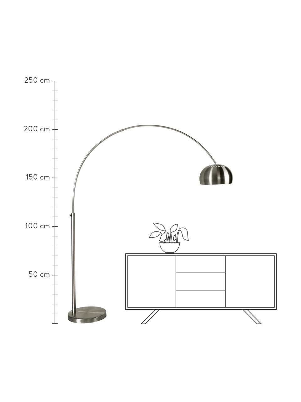 Lámpara arco grande Metal Bow, altura regulable, Pantalla: metal cepillado, Estructura: metal cepillado, Cable: plástico, Metal, An 170 x Al 205 cm