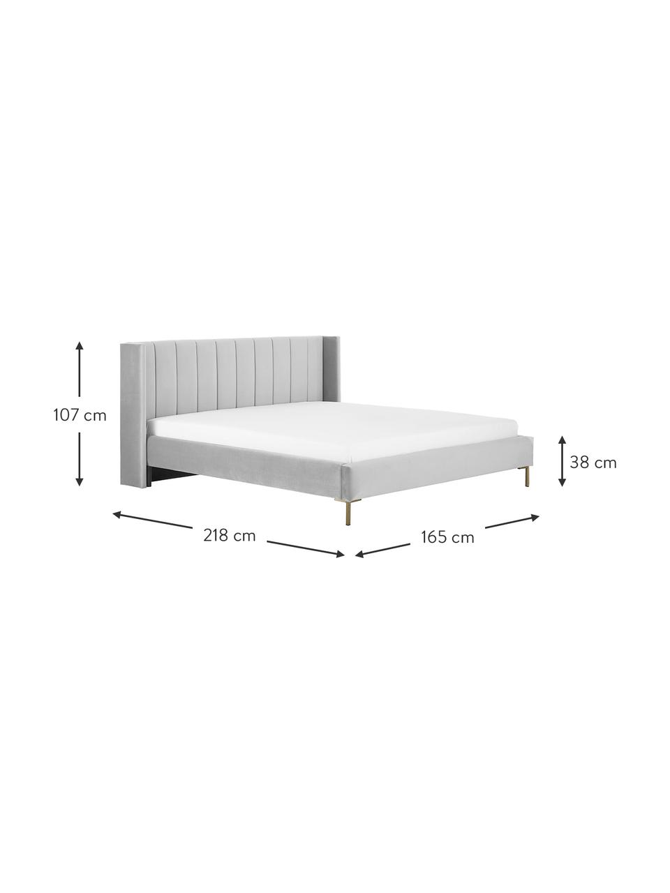 Letto imbottito in velluto Dusk, Rivestimento: velluto di poliestere Il , Piedini: metallo verniciato a polv, Velluto grigio chiaro, Larg. 180 x Lung. 200 cm
