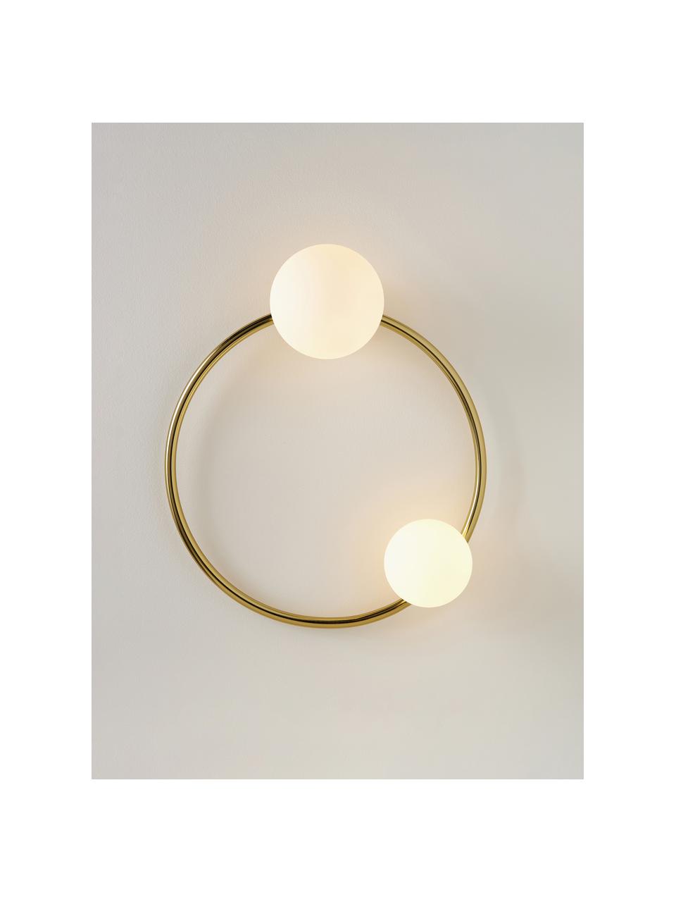 Aplique de diseño Ring, Estructura: metal recubierto, Blanco, dorado, Ø 46 x Al 20 cm