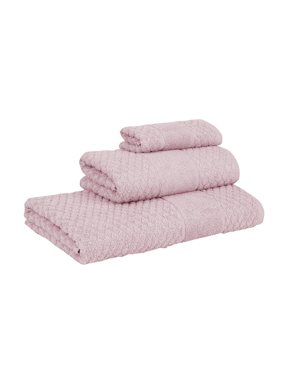 Set 3 asciugamani color rosa cipria con motivo a nido d'ape Katharina, Rosa cipria, Set in varie misure