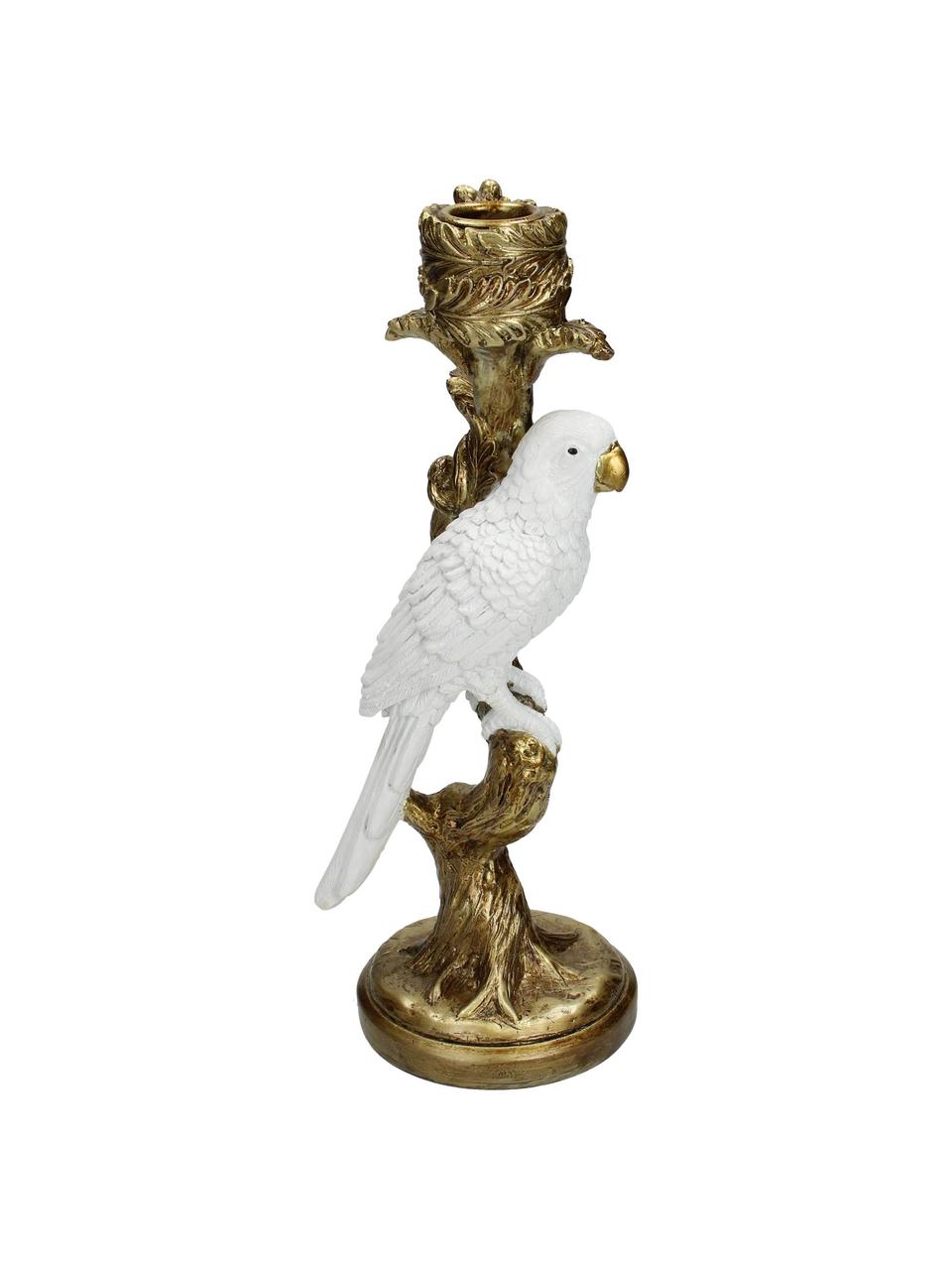 Candelabro Parrot, Poliresina, Dorato, bianco, Larg. 10 x Alt. 26 cm