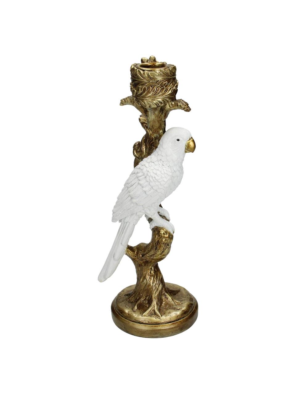 Design-Kerzenhalter Parrot, Polyresin, Goldfarben, Weiss, B 10 x H 26 cm