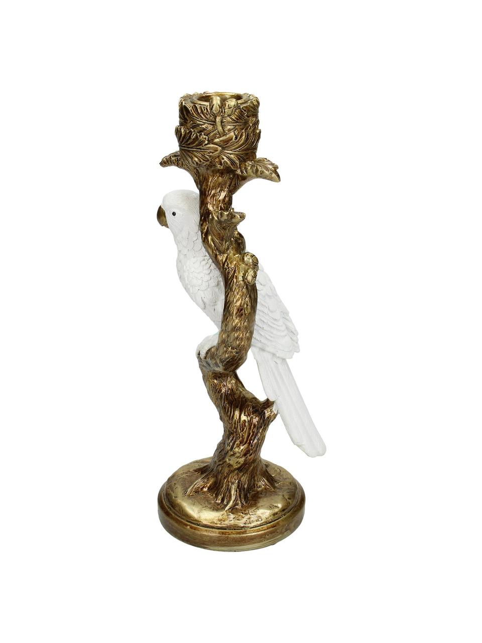 Candelabro de diseño Parrot, Poliresina, Dorado, blanco, An 10 x Al 26 cm