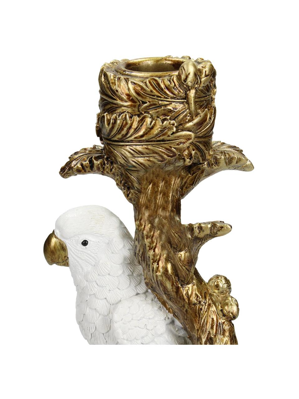 Designový svícen Parrot, Polyresin, Zlatá, bílá, Š 10 cm, V 26 cm