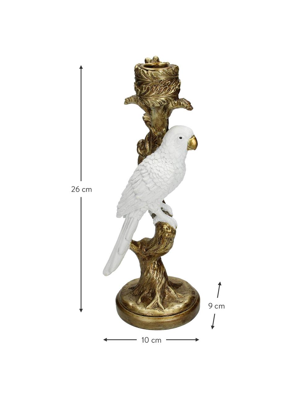 Candelabro Parrot, Poliresina, Dorato, bianco, Larg. 10 x Alt. 26 cm