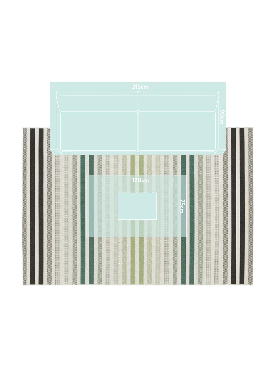 Gestreept in- en outdoor vloerkleed Paros, 100% polypropyleen, Groen, beige, antraciet, B 200 x L 290 cm (maat L)