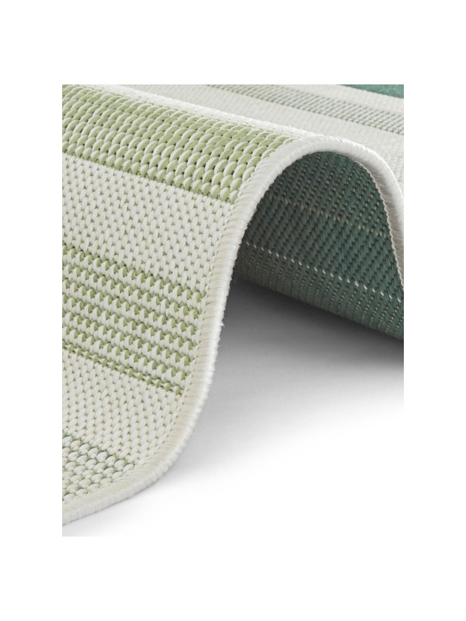 Gestreept in- en outdoor vloerkleed Paros, 100% polypropyleen, Groen, beige, antraciet, B 200 x L 290 cm (maat L)