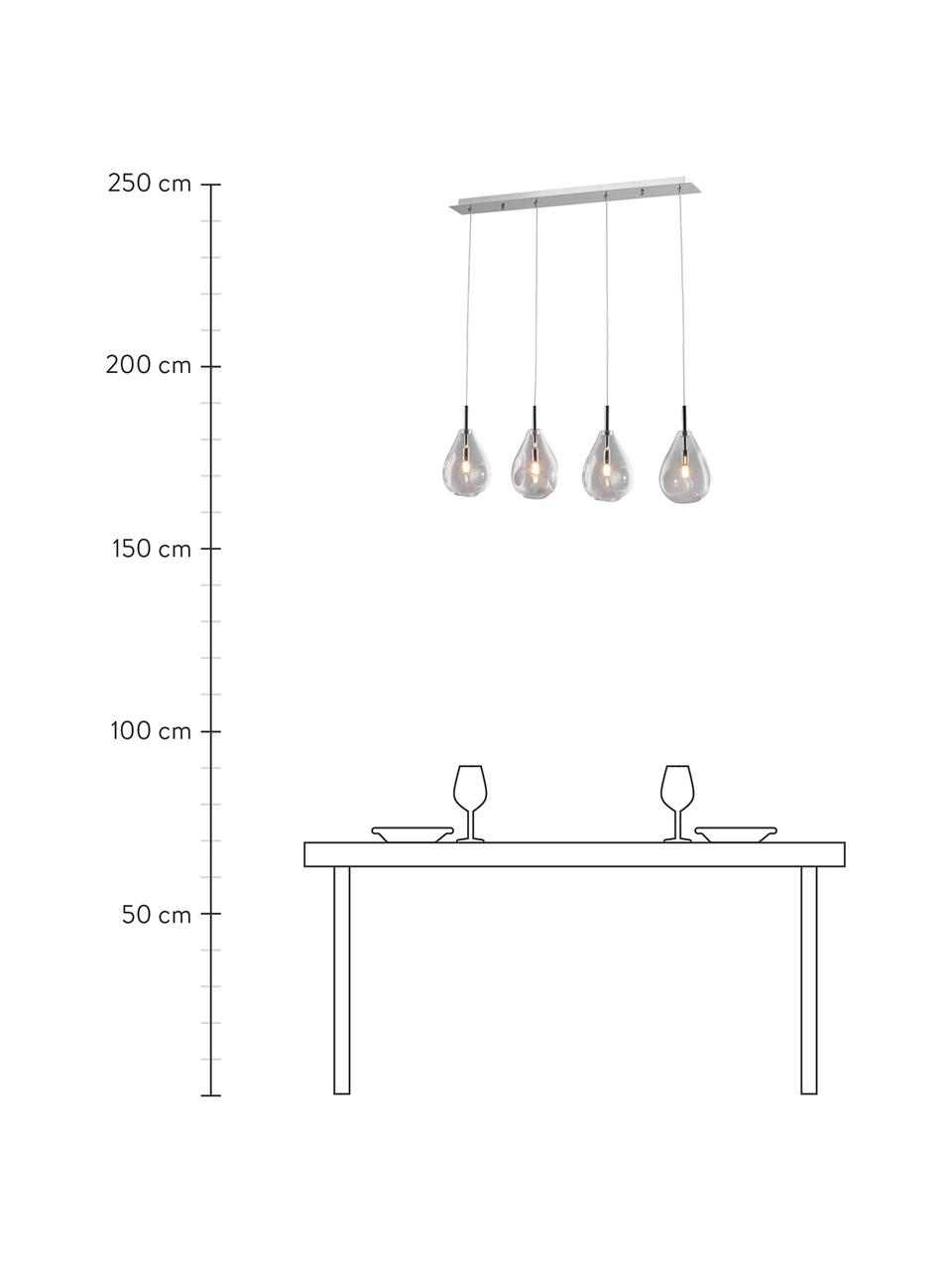 Hanglamp Bastoni van glas, Decoratie: metaal, Baldakijn: metaal, Chroomkleurig, transparant, 75 x 120 cm