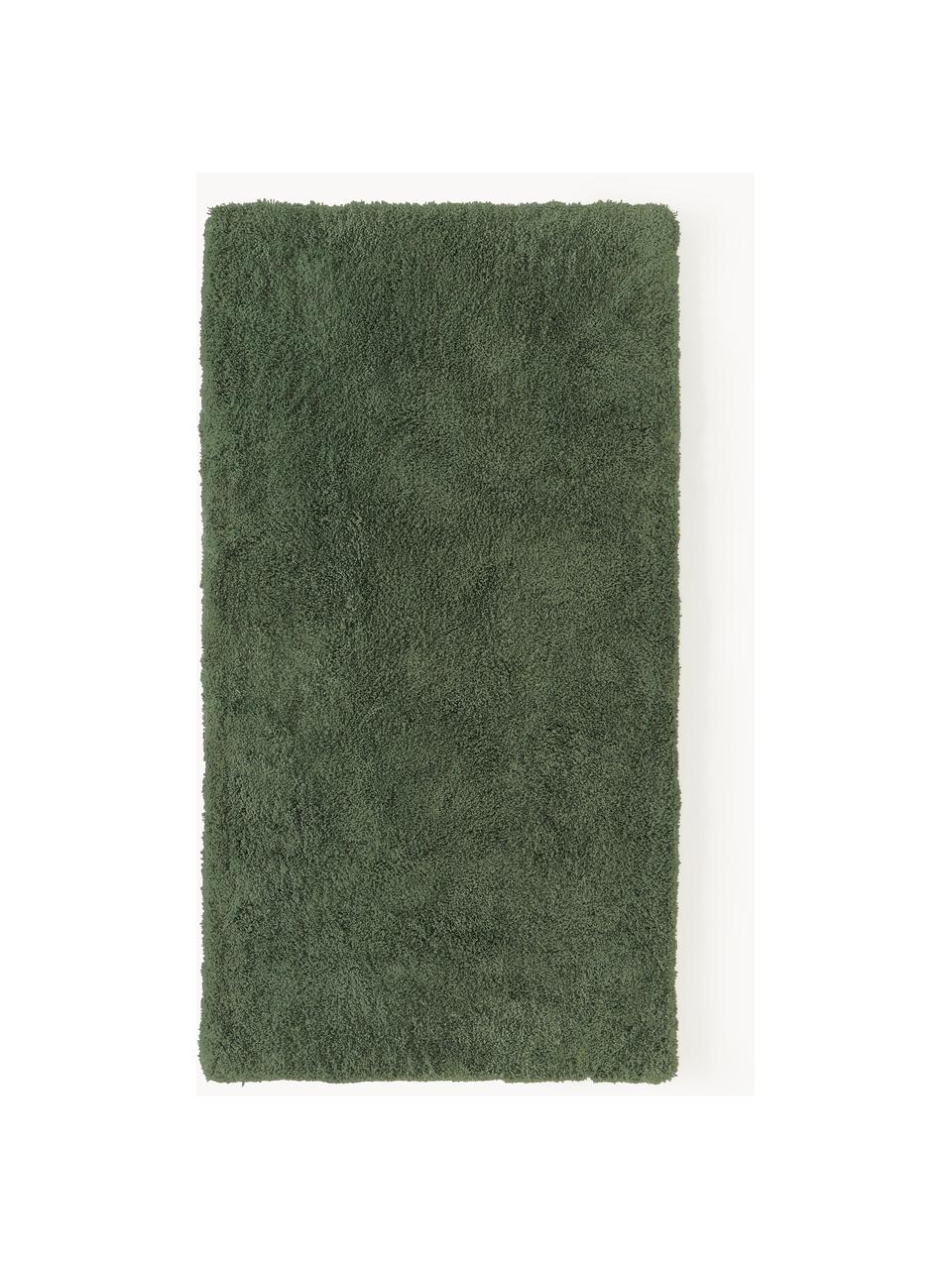 Tappeto morbido a pelo lungo Leighton, Retro: 70% poliestere, 30% coton, Verde scuro, Larg. 120 x Lung. 180 cm (taglia S)