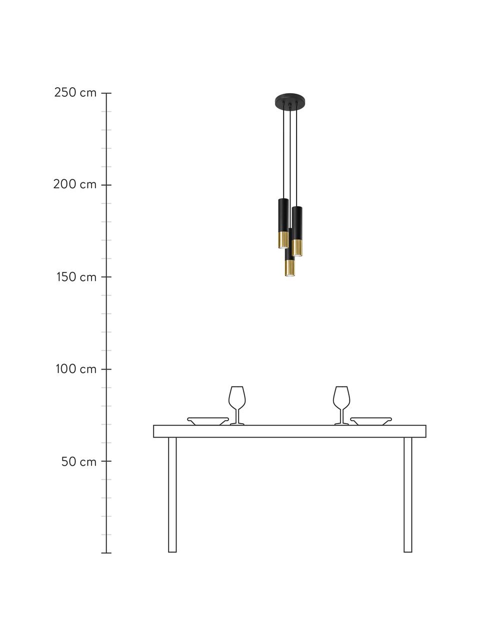 Kleine Cluster-Pendelleuchte Longbot in Schwarz-Gold, Lampenschirm: Stahl, beschichtet, Baldachin: Stahl, beschichtet, Schwarz, Goldfarben, Ø 15 x H 30 cm