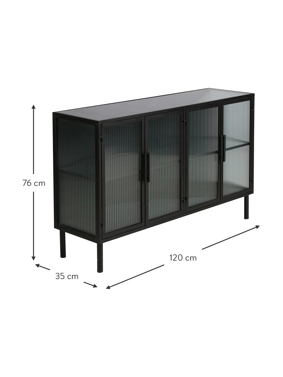 Aparador de vidrio y metal Markus, Estructura: metal recubierto, Negro, transparente, An 120 x Al 76 cm