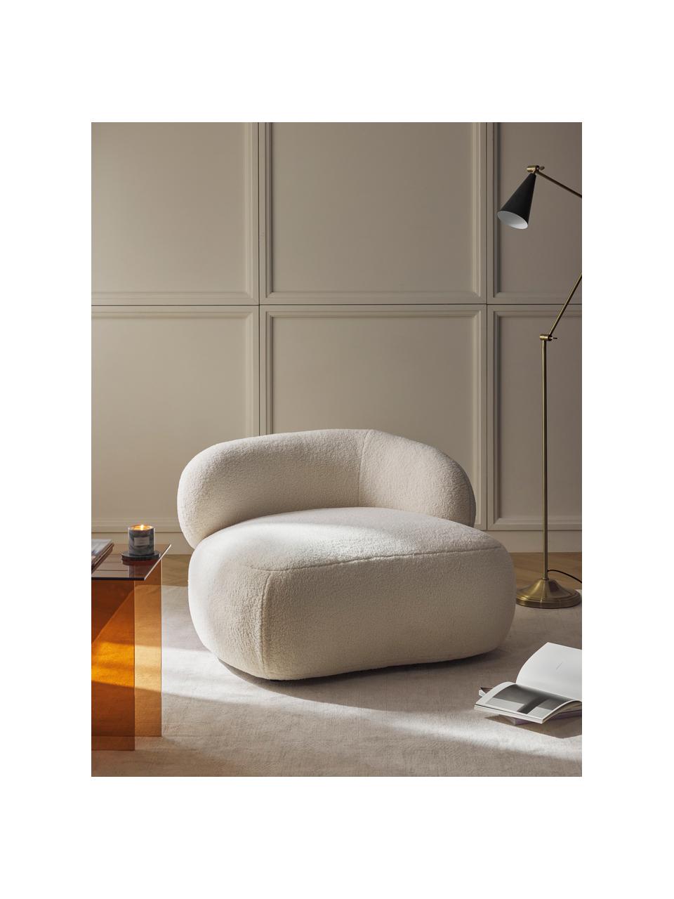 Loungefauteuil Alba uit teddyvacht, Bekleding: 97% polyester, 3% nylon M, Frame: massief sparrenhout, berk, Poten: kunststof Het materiaal d, Teddy gebroken wit, B 102 x D 89 cm, rugleuning links