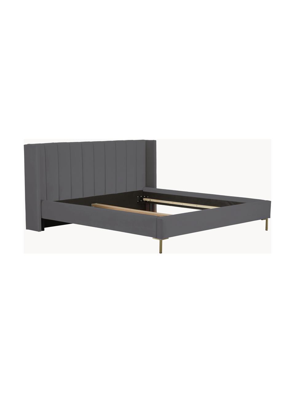 Gestoffeerd fluwelen bed Dusk, Bekleding: polyester fluweel Met 30., Frame: massief grenenhout en pla, Poten: gepoedercoat metaal Dit p, Fluweel antraciet, B 140 x L 200 cm