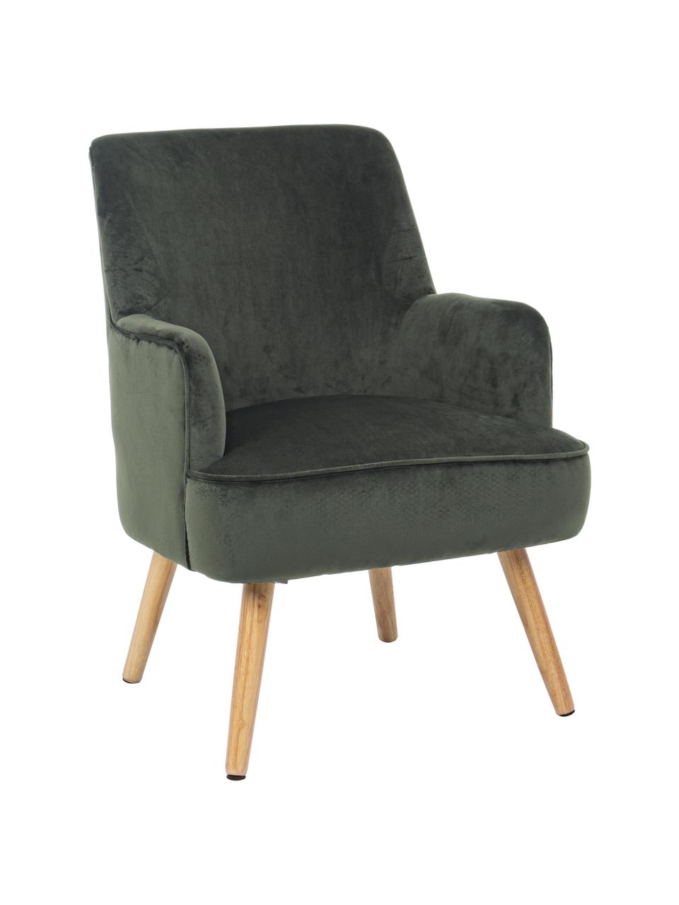 Sillón de terciopelo Adeline, Tapizado: terciopelo de poliéster, Patas: madera de roble, Estructura: madera de pino, Terciopelo verde profundo, An 60 x F 67 cm