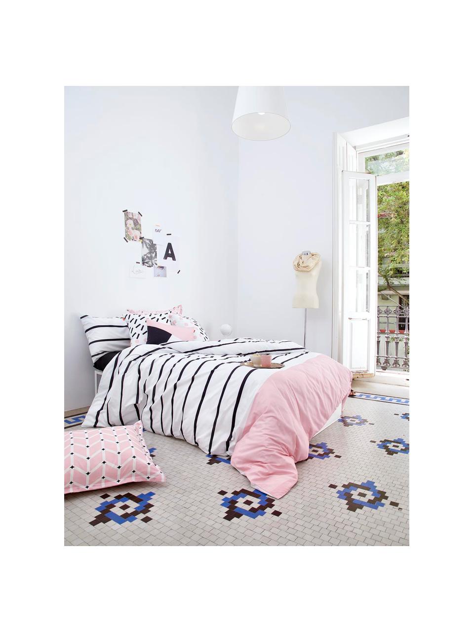 Housse de couette en coton Blush, Blanc, rose vif, noir