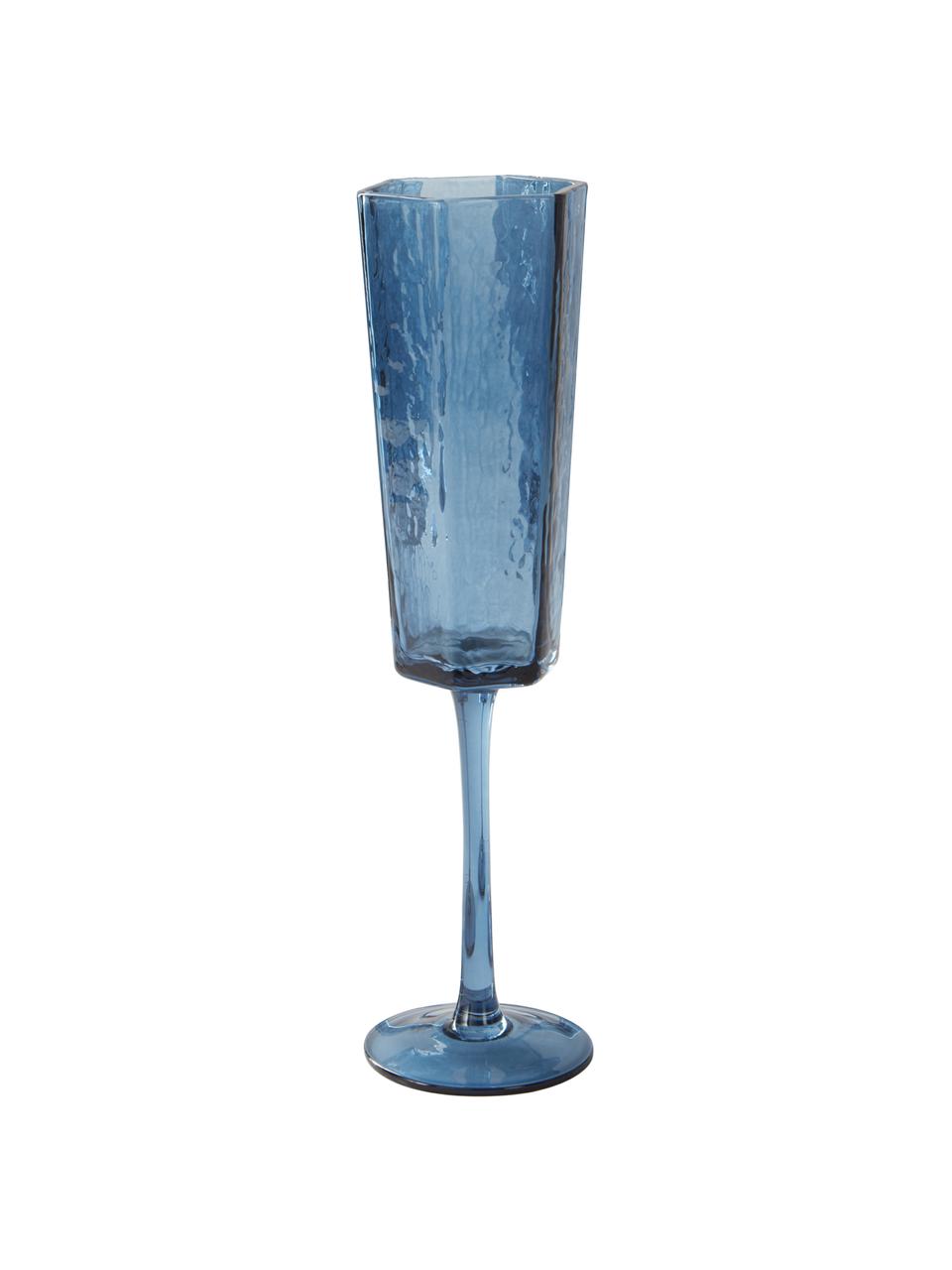 Champagneglas Amory in blauw, 4 stuks, Glas, Blauw, transparant, Ø 6 x H 26 cm, 230 ml