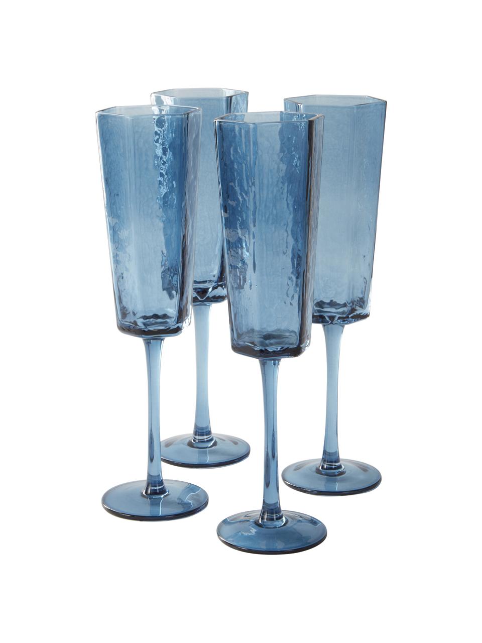 Kieliszek do szampana Amory, 4 szt., Szkło, Niebieski, transparentny, Ø 6 x W 26 cm, 230 ml