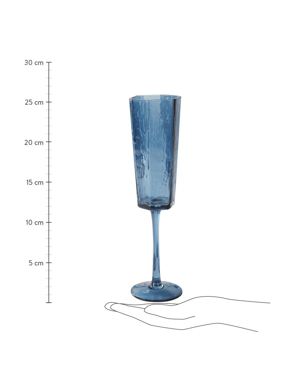 Champagneglas Amory in blauw, 4 stuks, Glas, Blauw, transparant, Ø 6 x H 26 cm, 230 ml