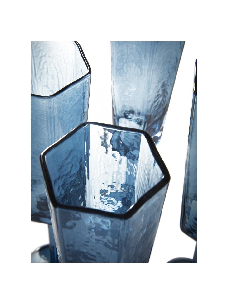 Champagneglas Amory in blauw, 4 stuks, Glas, Blauw, transparant, Ø 6 x H 26 cm, 230 ml