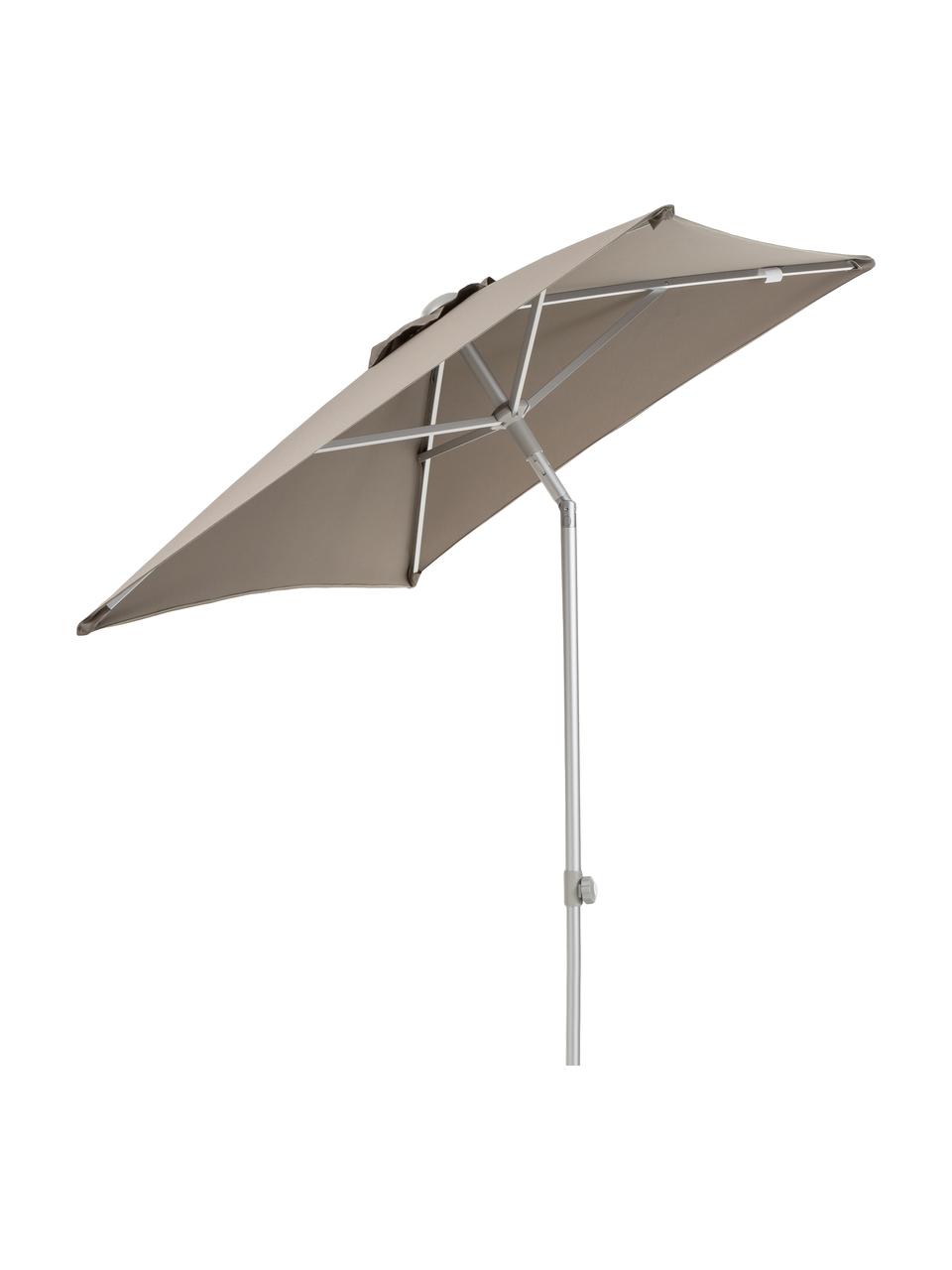 In hoogte verstelbare parasol Elba, knikbaar, Frame en spaken: aluminiumkleurig. Bespanning: taupe, B 200 x H 250 cm