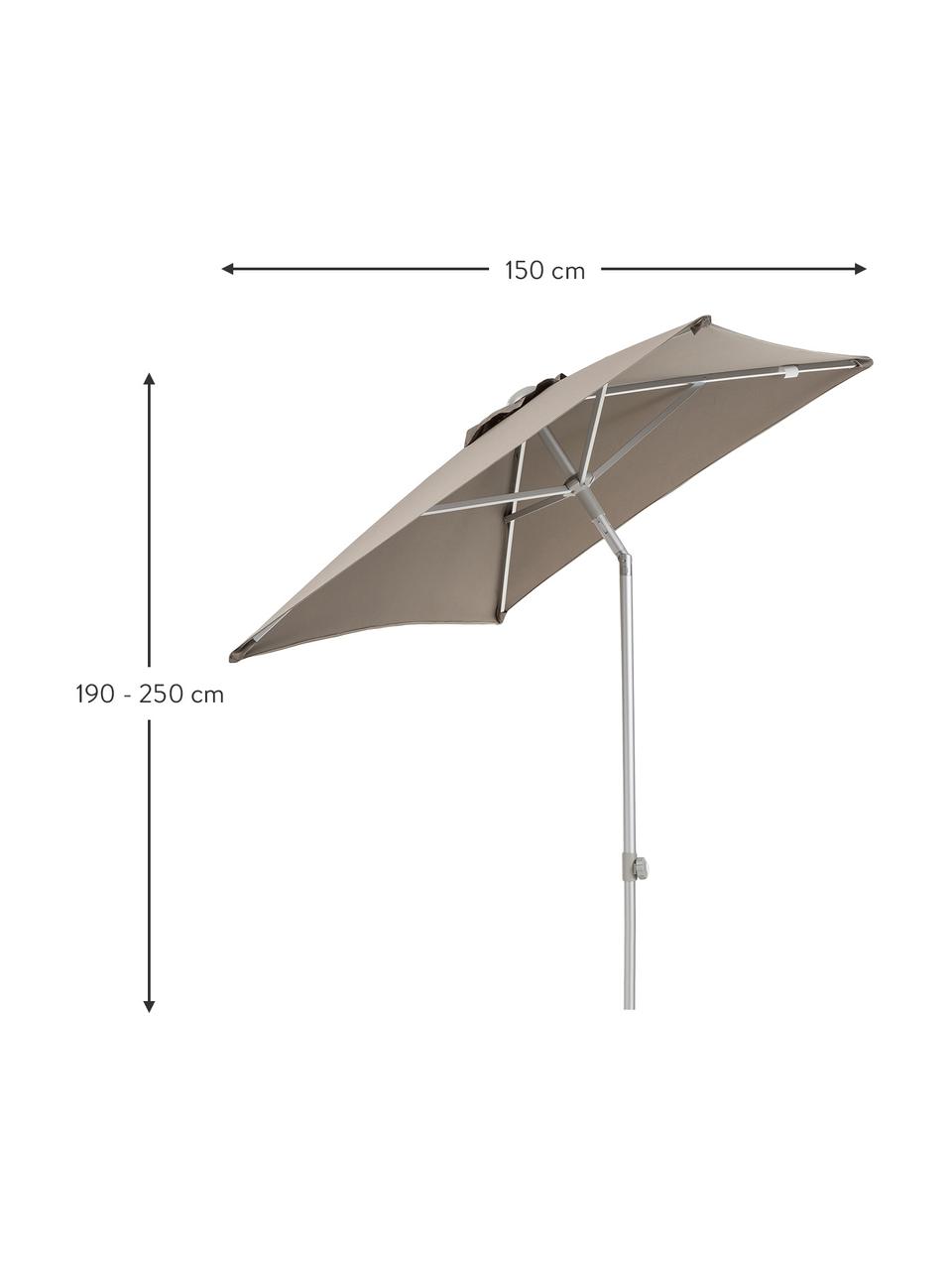 In hoogte verstelbare parasol Elba, knikbaar, Frame en spaken: aluminiumkleurig. Bespanning: taupe, B 200 x H 250 cm