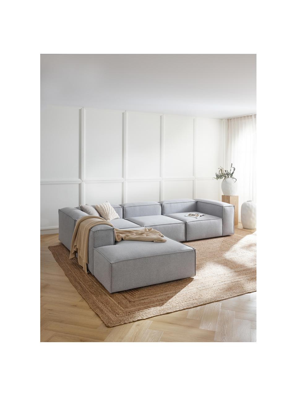 Sofá rinconera modular grande Lennon, Tapizado: 100% poliéster Alta resis, Estructura: madera contrachapada de p, Patas: plástico Este producto es, Tejido gris, An 329 x F 269 cm, chaise longue derecha