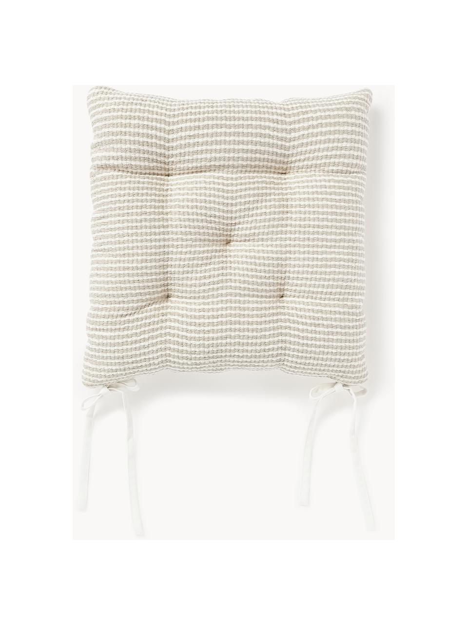 Gestreifte Baumwoll-Sitzkissen Silla, 2 Stück, Hülle: 100 % Baumwolle, Hellbeige, Weiss, B 40 x L 40 cm