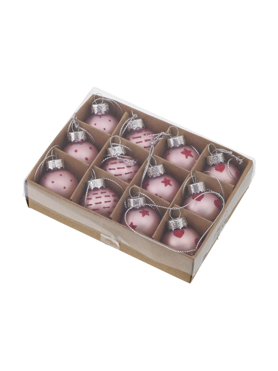 Set de bolas de Navidad Lumi, 12 uds., Rosa pálido, rojo, Ø 3 x Al 4 cm