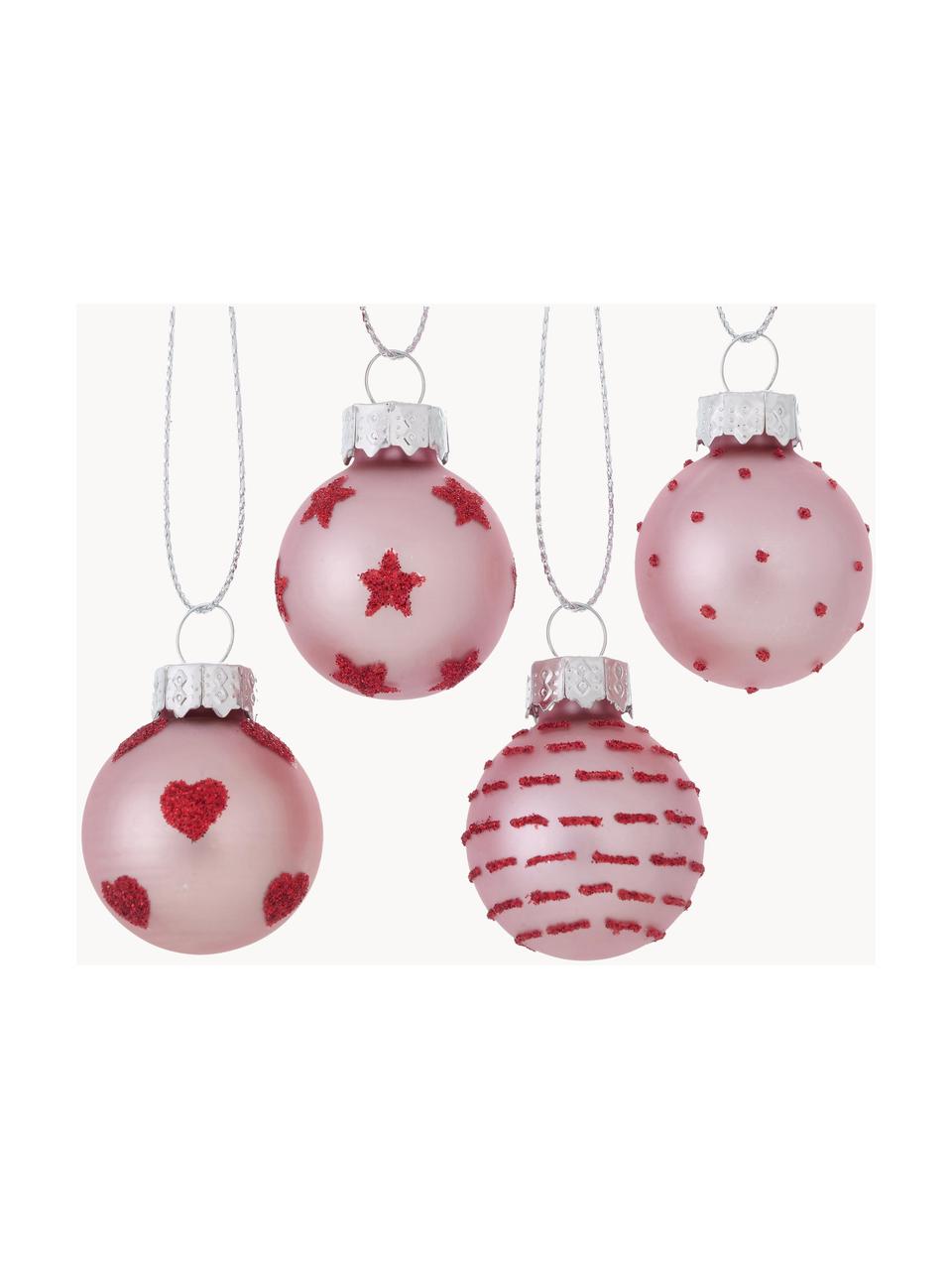 Weihnachtskugel Lumi, 12er-Set, Hellrosa, Rot, Ø 3 x H 4 cm