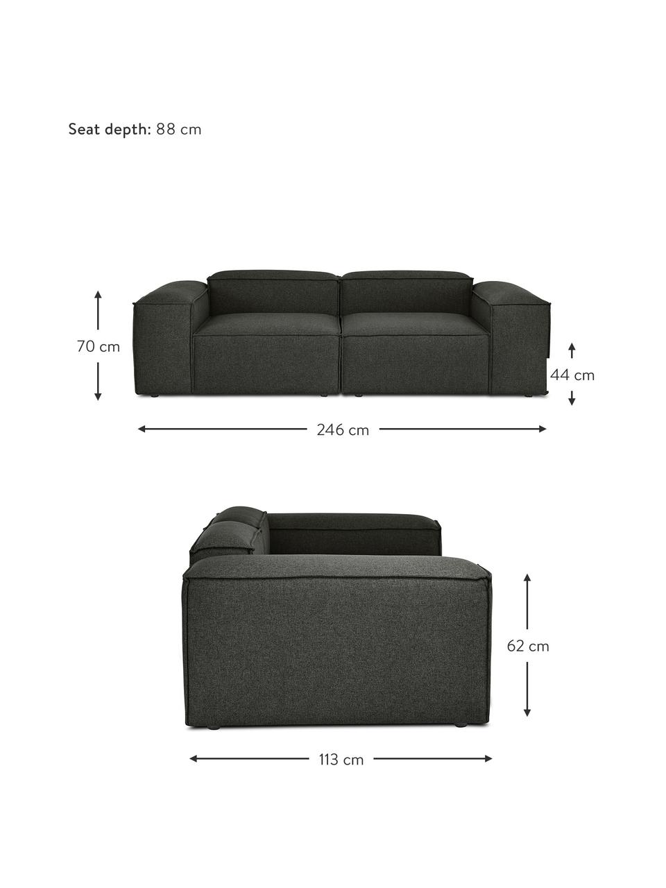 Modulares 3-Sitzer Sofa Dylan in Anthrazit, Bezug: 100% Polyester Der strapa, Gestell: Massives Kiefernholz, Spe, Schwarz, B 246 cm x T 113 cm