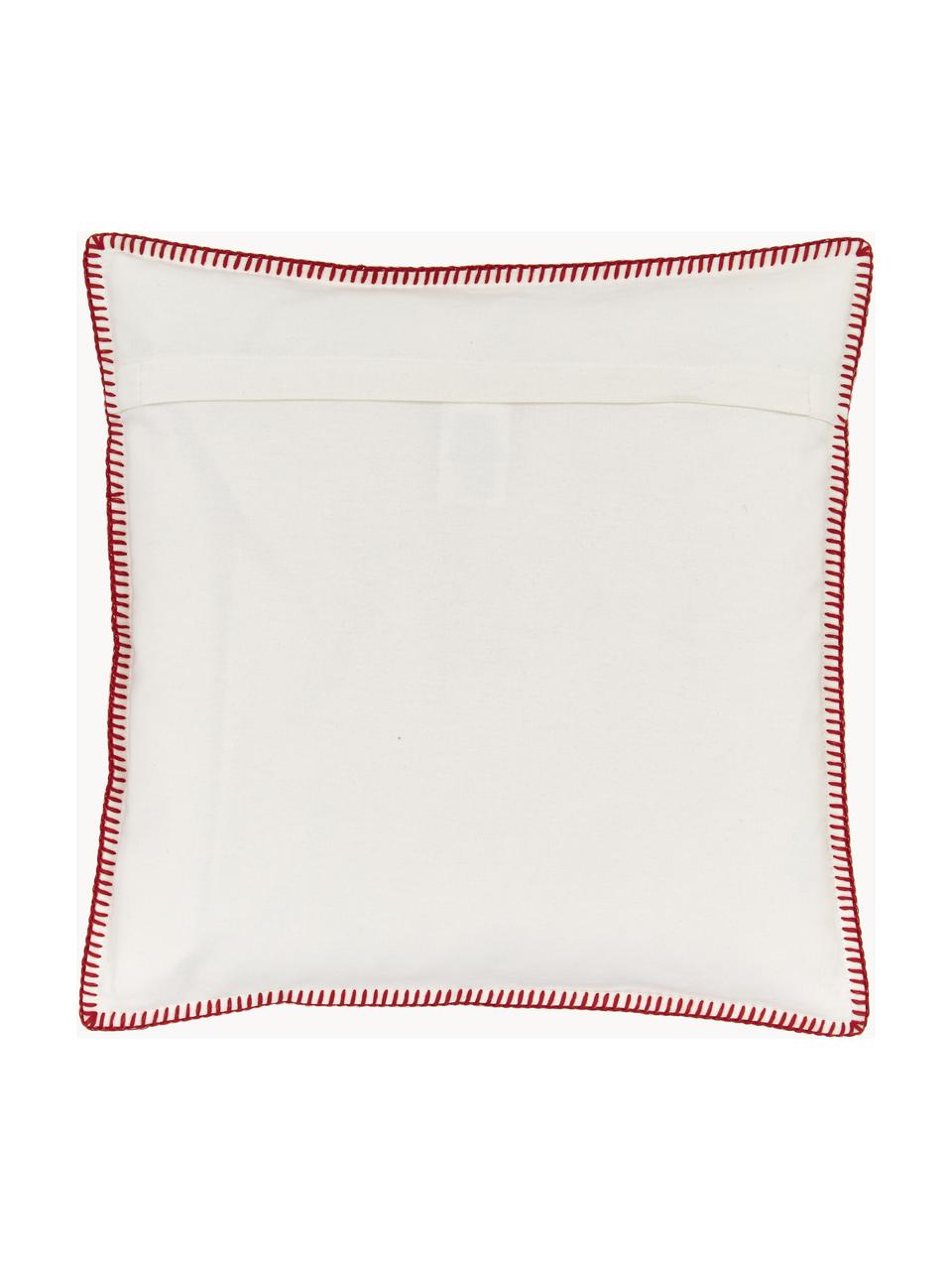 Housse de coussin 45x45 Dashing through the snow, 100 % coton, Blanc, rouge, larg. 45 x long. 45 cm