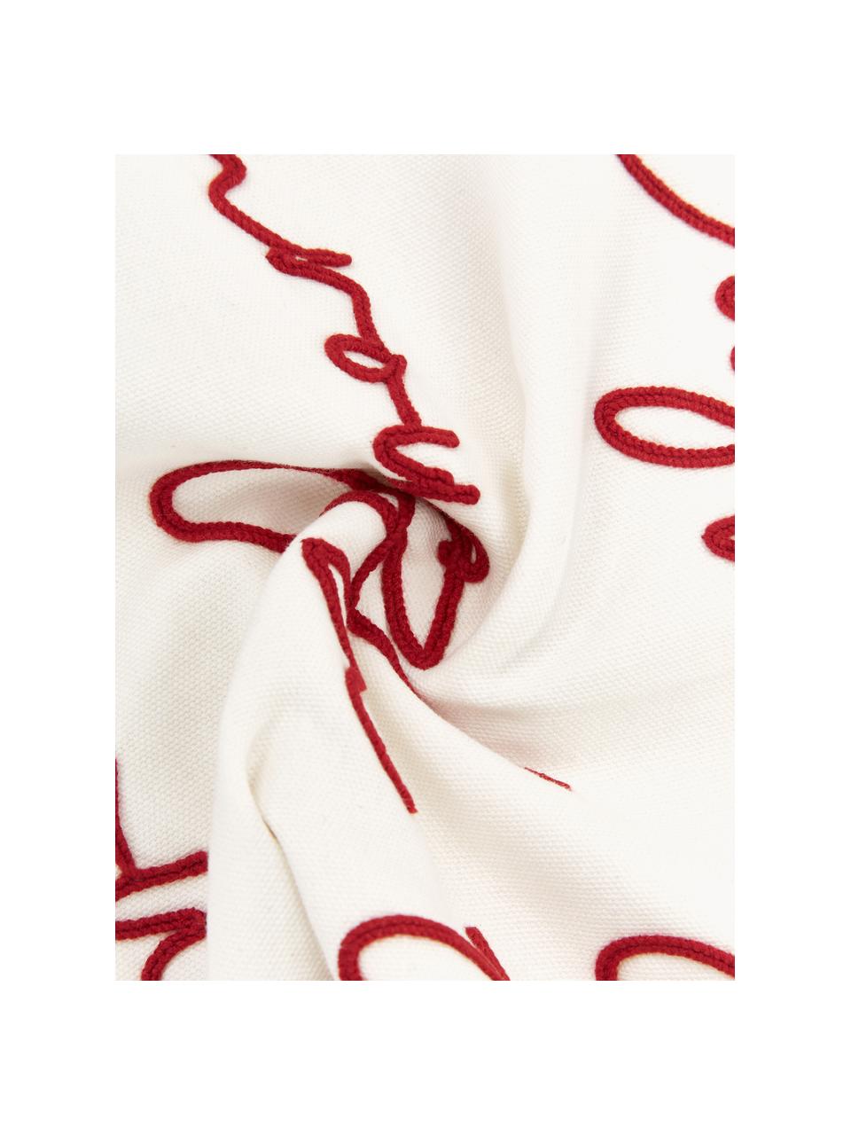 Housse de coussin 45x45 Dashing through the snow, 100 % coton, Blanc, rouge, larg. 45 x long. 45 cm