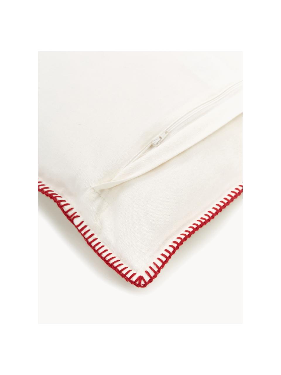 Povlak na polštář se zimním motivem Dashing through the snow, 100 % bavlna, Krémově bílá, červená, Š 45 cm, D 45 cm
