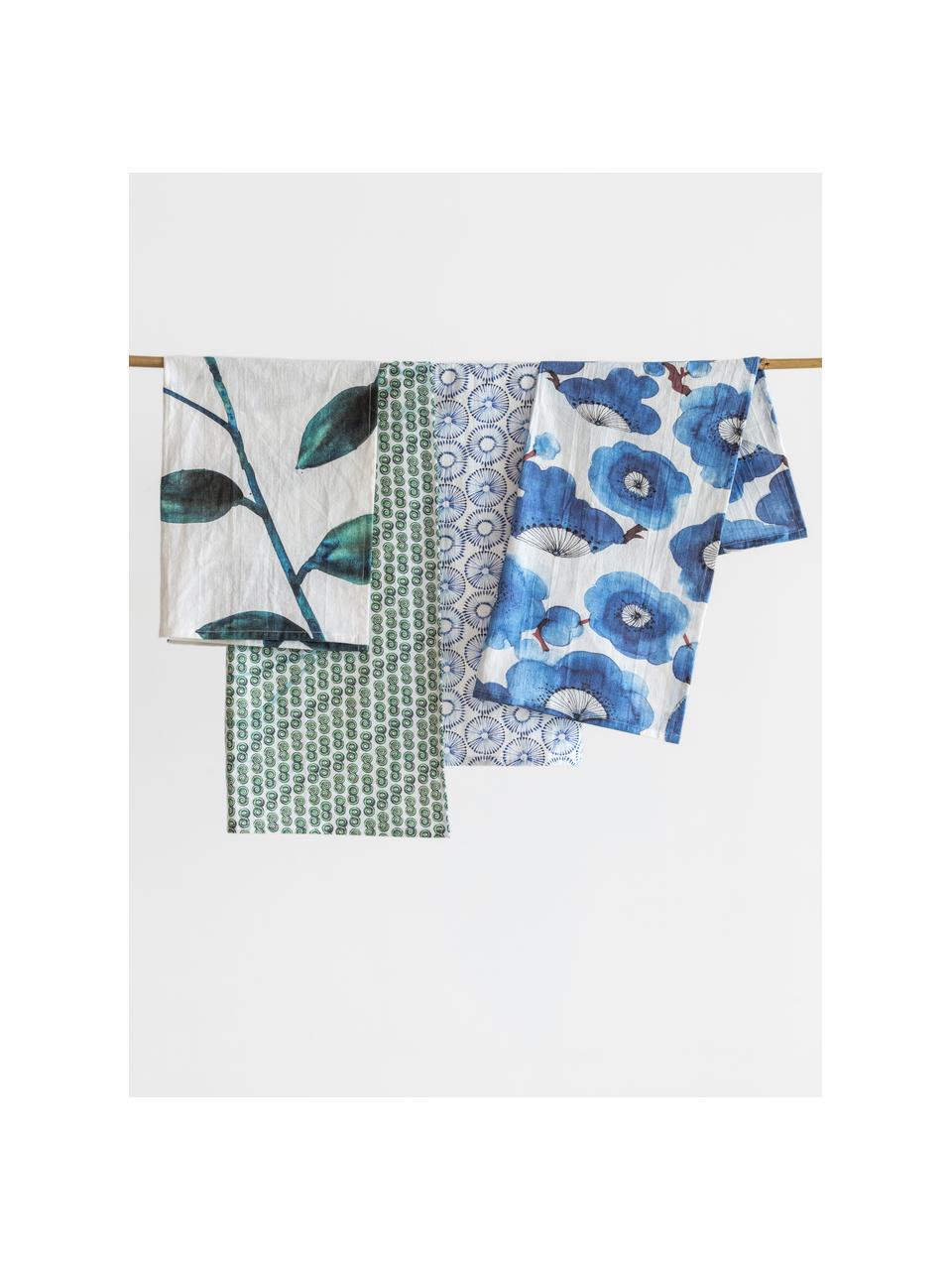 Ensemble de torchons en coton motif floral Dandelion, 2 élém., Blanc, bleu