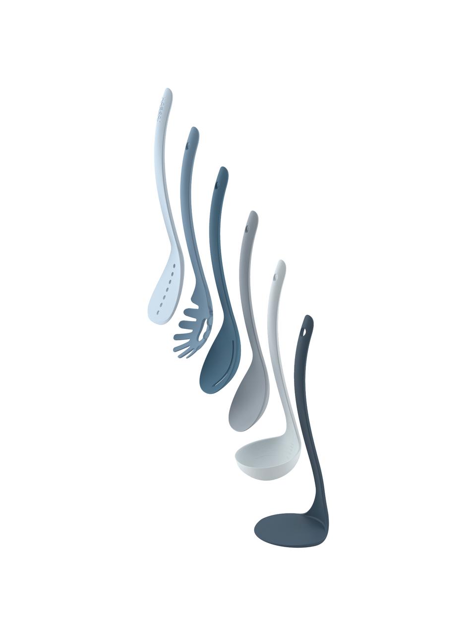 Ustensiles de cuisine avec support Nest, 6 élém., Plastique thermoplastique, Tons gris et bleus, Ø 12 x haut. 34 cm