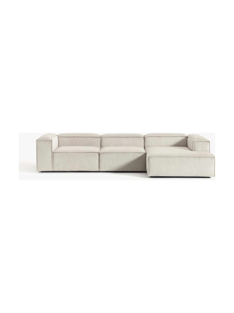 Modulares Ecksofa Lennon aus Cord, Bezug: Cord (92 % Polyester, 8 %, Gestell: Massives Kiefernholz, Spe, Füße: Kunststoffx Dieses Produk, Cord Hellbeige, B 327 x T 180 cm, Eckteil links