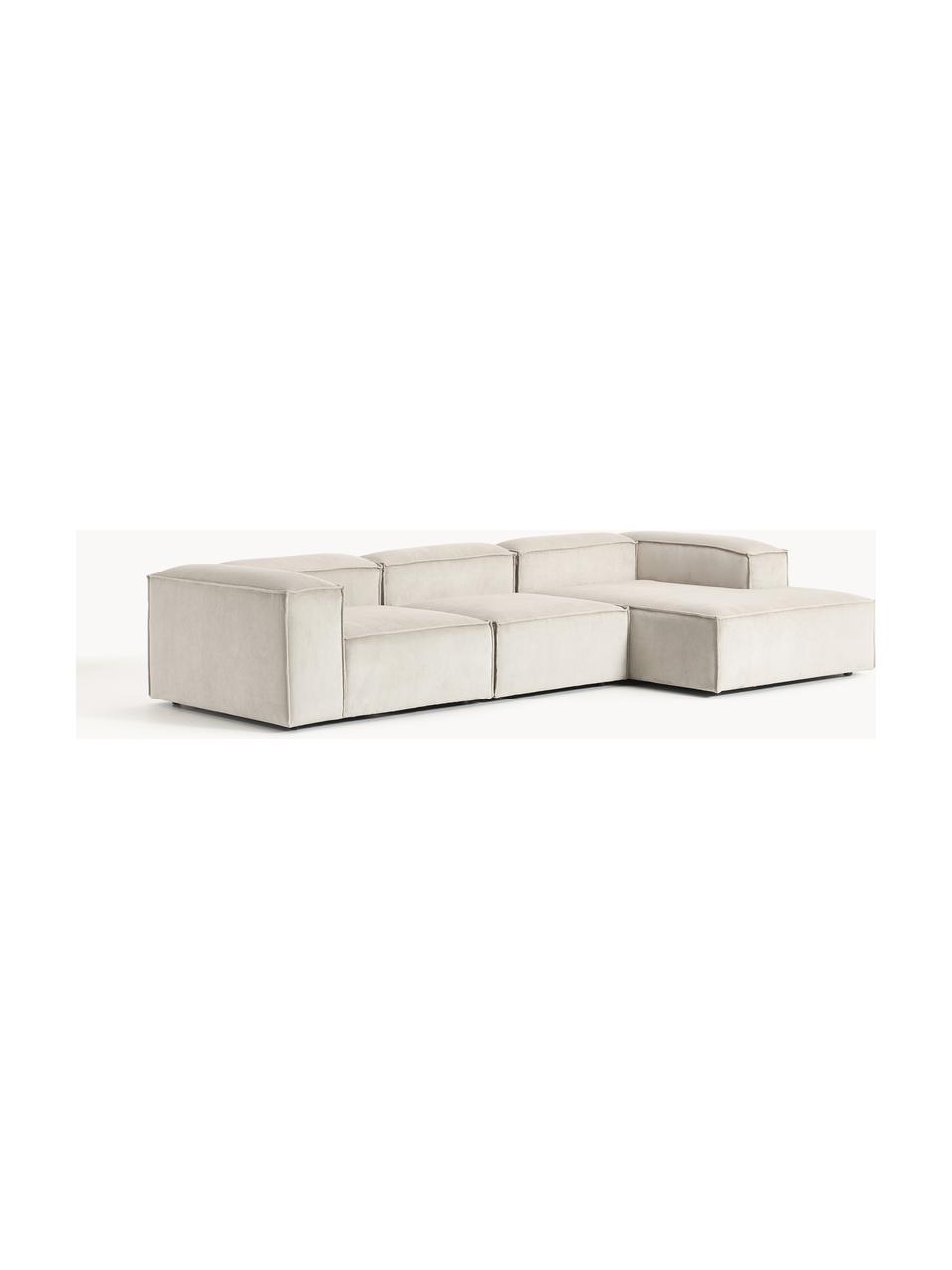 Modulares Ecksofa Lennon aus Cord, Bezug: Cord (92 % Polyester, 8 %, Gestell: Massives Kiefernholz, Spe, Füße: Kunststoffx Dieses Produk, Cord Hellbeige, B 327 x T 180 cm, Eckteil links