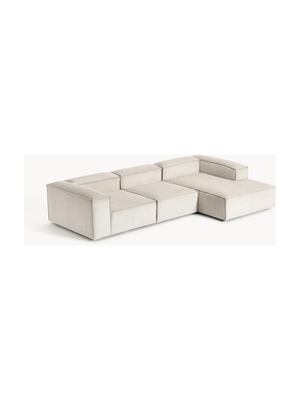 Modulares Ecksofa Lennon aus Cord, Bezug: Cord (92 % Polyester, 8 %, Gestell: Massives Kiefernholz, Spe, Füße: Kunststoffx Dieses Produk, Cord Hellbeige, B 327 x T 180 cm, Eckteil links