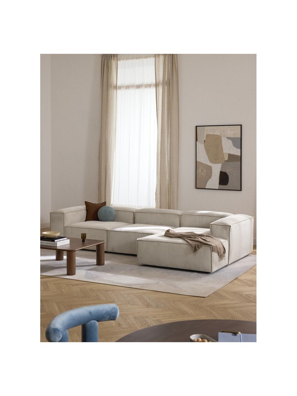 Modulares Ecksofa Lennon aus Cord, Bezug: Cord (92 % Polyester, 8 %, Gestell: Massives Kiefernholz, Spe, Füße: Kunststoffx Dieses Produk, Cord Hellbeige, B 327 x T 180 cm, Eckteil links