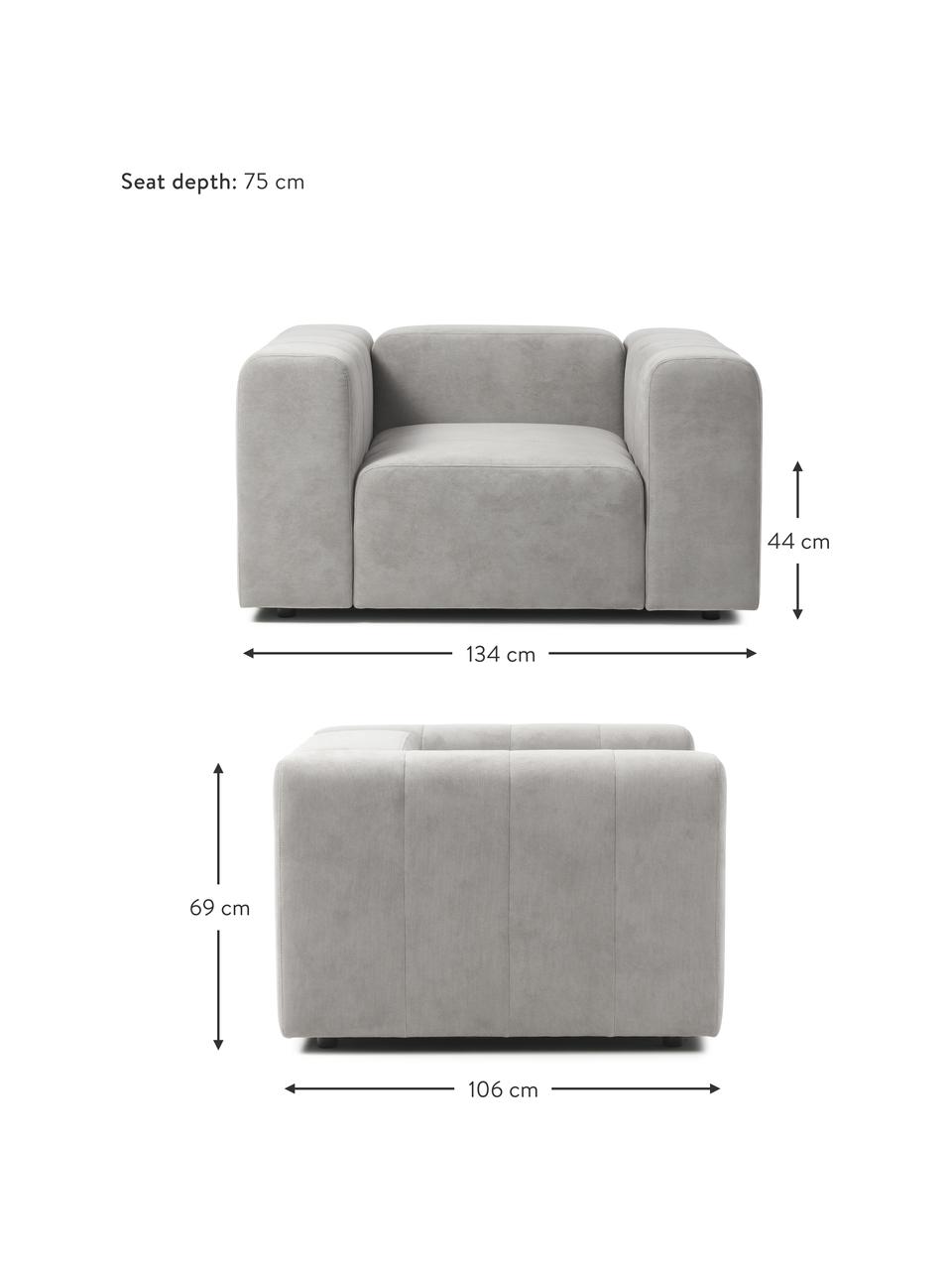 Sillón Lena, Tapizado: tejido (88% poliéster, 12, Estructura: madera de pino, contracha, Patas: plástico, Tejido gris plata, An 134 x F 106 cm