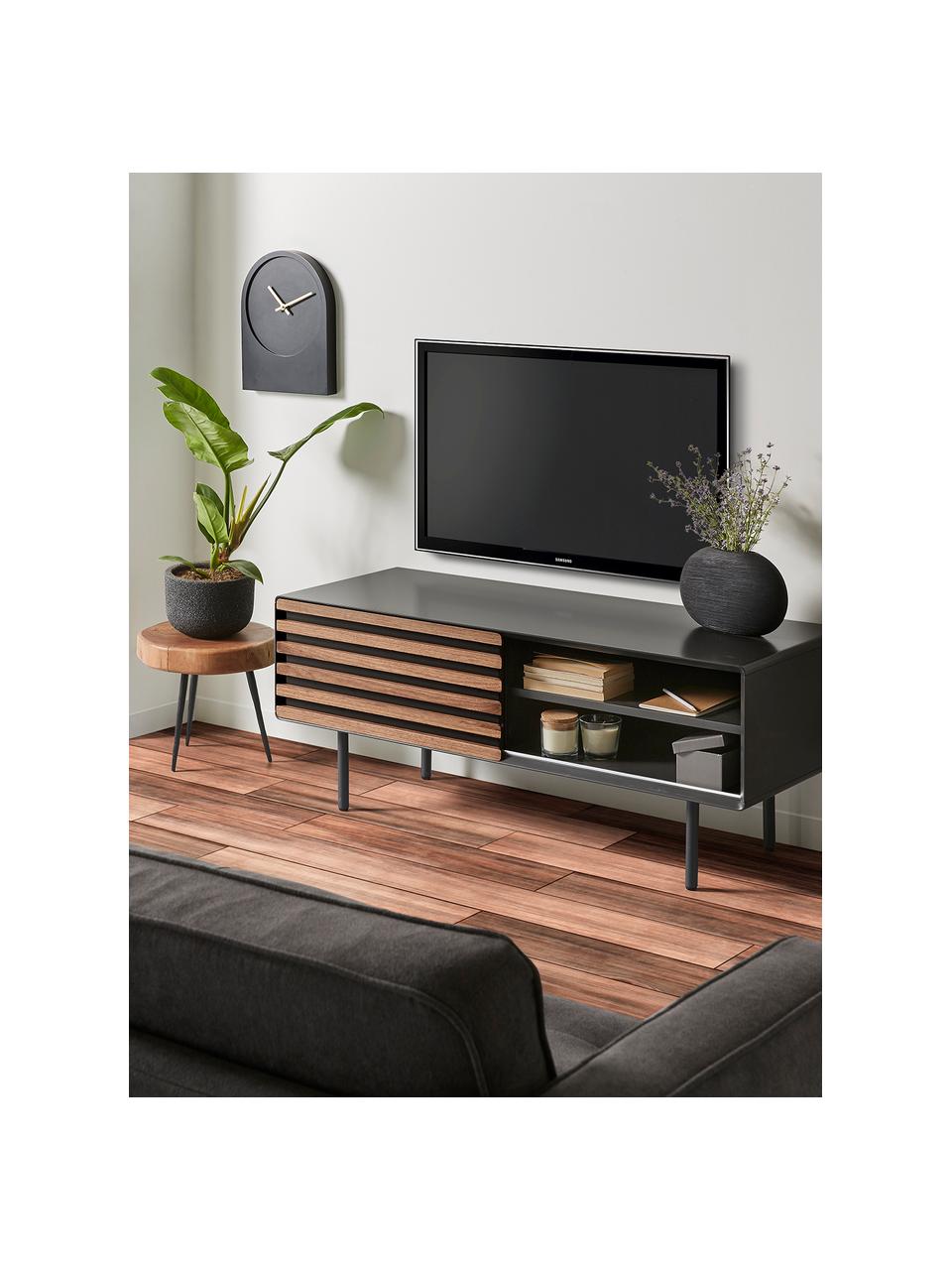 Tv-meubel Kesia met walnoothoutfineer, Grafietgrijs, walnootkleurig, 120 x 49 cm